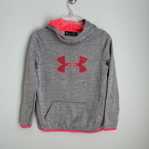 Under Armour Gray Pink Girls Logo Hoodie Loose - Picture 1 of 7